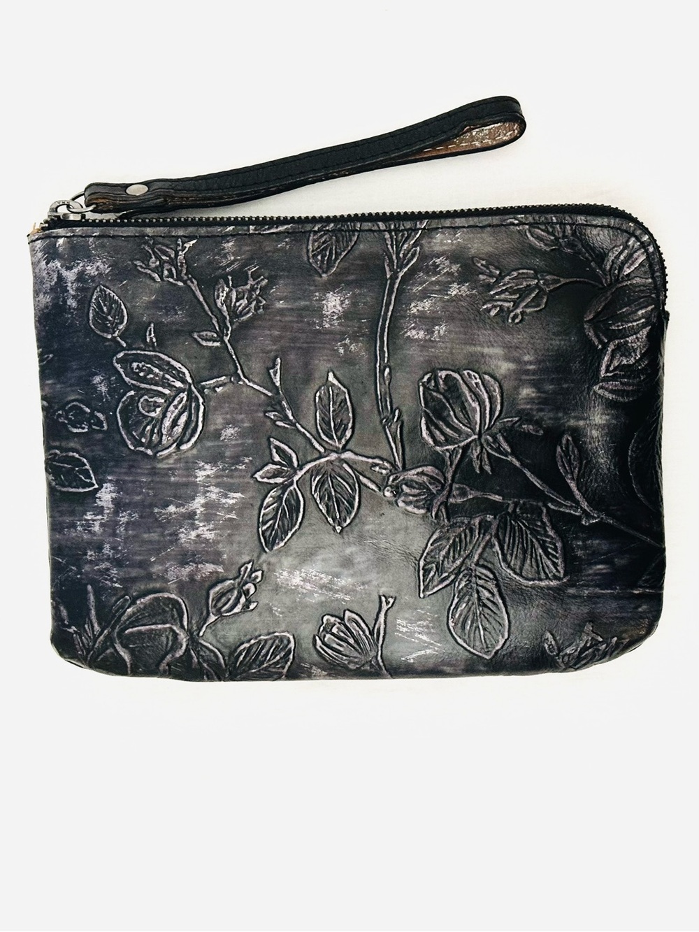Patricia Nash Cassini Embossed Wristlet in Distressed Black Leather w/ Silver - Picture 2 of 11